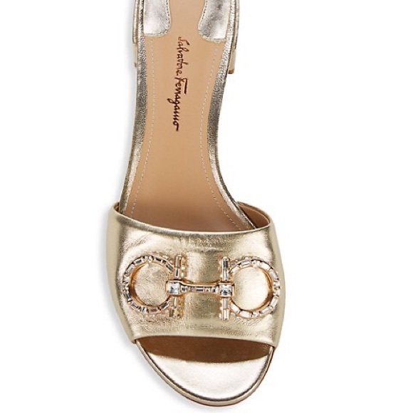 NEW Salvatore Ferragamo Gold Embellished Sandals - Picture 3 of 9